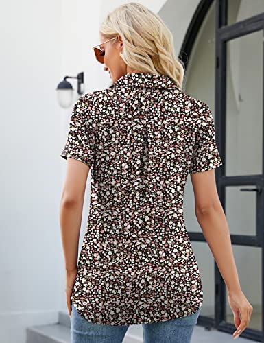Ivicoer Short Sleeve Shirts For Women Sexy Soft Polo Shirts Collared Business Tunic Blouse Polos Summer Flowy Tops Small Floral L #TOP5
