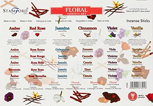 Stamford 37325 Floral Variety Set Incense 6 Packs x 20 Sticks, Black, One Size