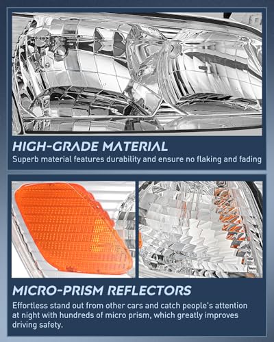 Image of Nilight Headlight Assembly Compatible with 2000 2001 Toyota Camry Replacement Headlamp Chrome Housing Amber Reflector Driver and Passenger Side