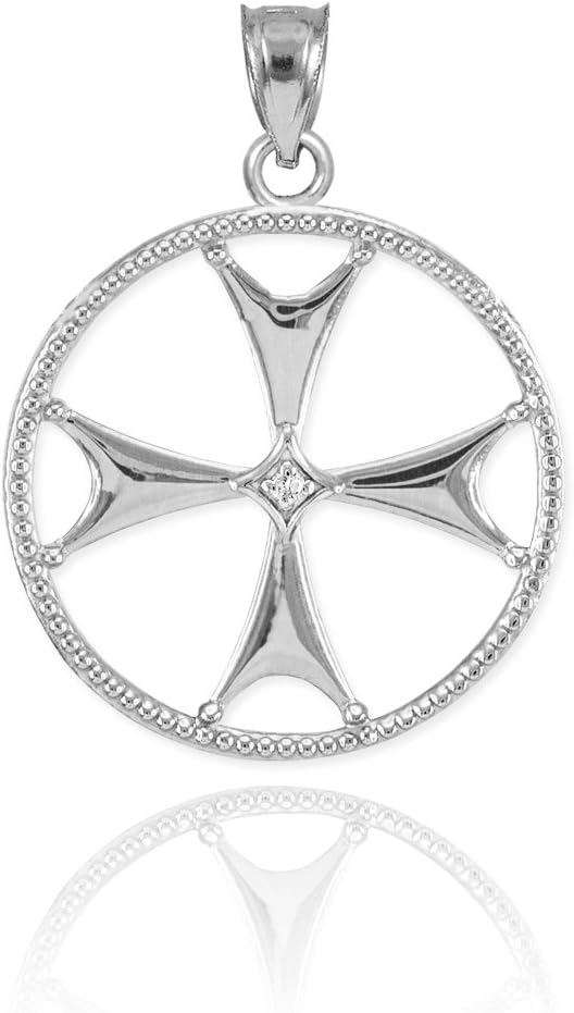 925 Sterling Silver Open Design CZ-Accented Maltese Cross Charm Pendant