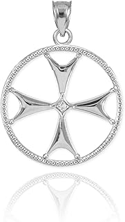925 Sterling Silver Open Design CZ-Accented Maltese Cross Charm Pendant
