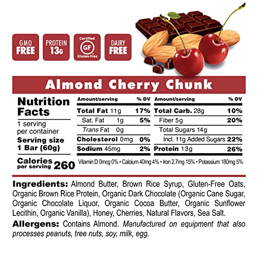 Bonk Breaker Plant-Based Protein Bars, Gluten Free, Dairy Free, Non-Gmo Ingredients To Support Performance, 1 Box Of 12 Bars, Almond Cherry Chunk #TOP4
