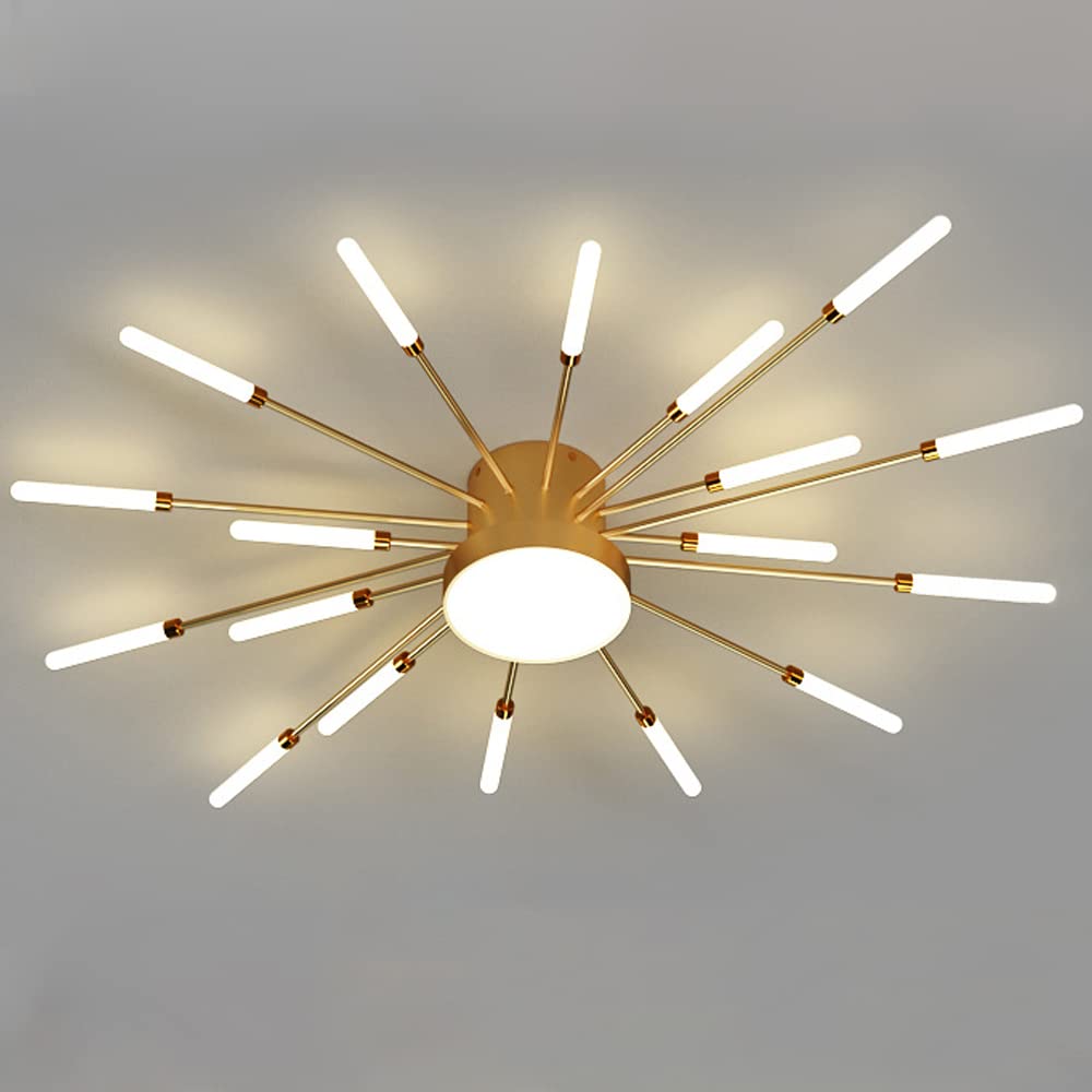 Liudefa 32 Inch 18 Lights LED Ceiling Light Fixture,Modern Ceiling Lights Flush Mount Chandelier Gold Indoor Lighting for Living Room,Bedroom,4000K