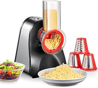 FOHERE Electric Cheese Grater 150W Electric Grater for Fruit and Vegetables, Multi Salad Maker with 4 Interchangeable Cones Ideal for Cheese, Cucumber, Carrot