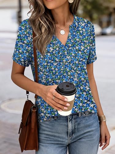 Image of ANRABESS Womens Short Sleeve V Neck Tops Summer Casual T-Shirts Blouses 2026 Spring Trendy Beach Vacation Clothes