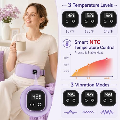 Image of Heating Pad for Period Cramps, Menstrual Heating Pad with 3 Heating & 3 Vibration Modes, 5000mAh Battery Capacity, Pain Relief Gifts for Women Girls Her
