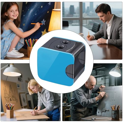 elektrischer anspitzer，Elektrischer Spitzer für Kinder Doppelloch elektrischer spitzer dicke und dünne stifte，Perfekt für Kinder im Büro oder zu Hause (blue)
