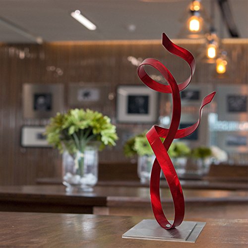 Statements2000 Abstract Desktop Sculpture, Modern Metal Art, Contemporary Centerpiece - Red Allure Accent By Jon Allen - 16.5" #TOP4