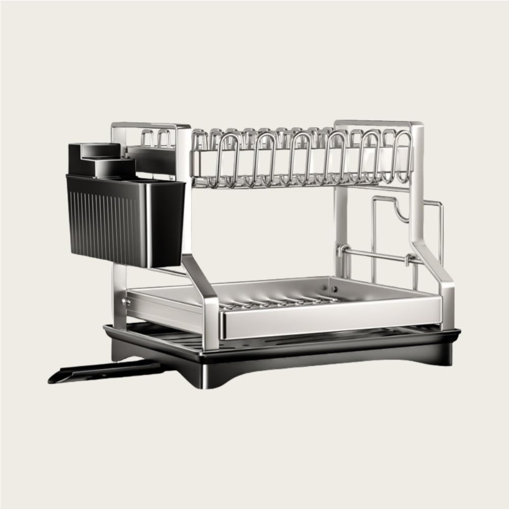 Goxyffmnv 2-Tier Dish Rack, Cutlery Storage Rack, Metal Cutlery Rack, Storage Drying Rack, Multifunctional Organizer for Kitchen Countertops, Dining Room