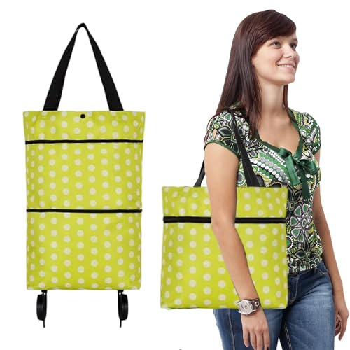 FGXY Carro de La Compra, Carro de La Compra Plegable, Bolsa de Compras, Bolsa de Compras de Tela Oxford, Carro de La Compra 4 Ruedas, Impermeable y Antiincrustante(Punto de onda verde)