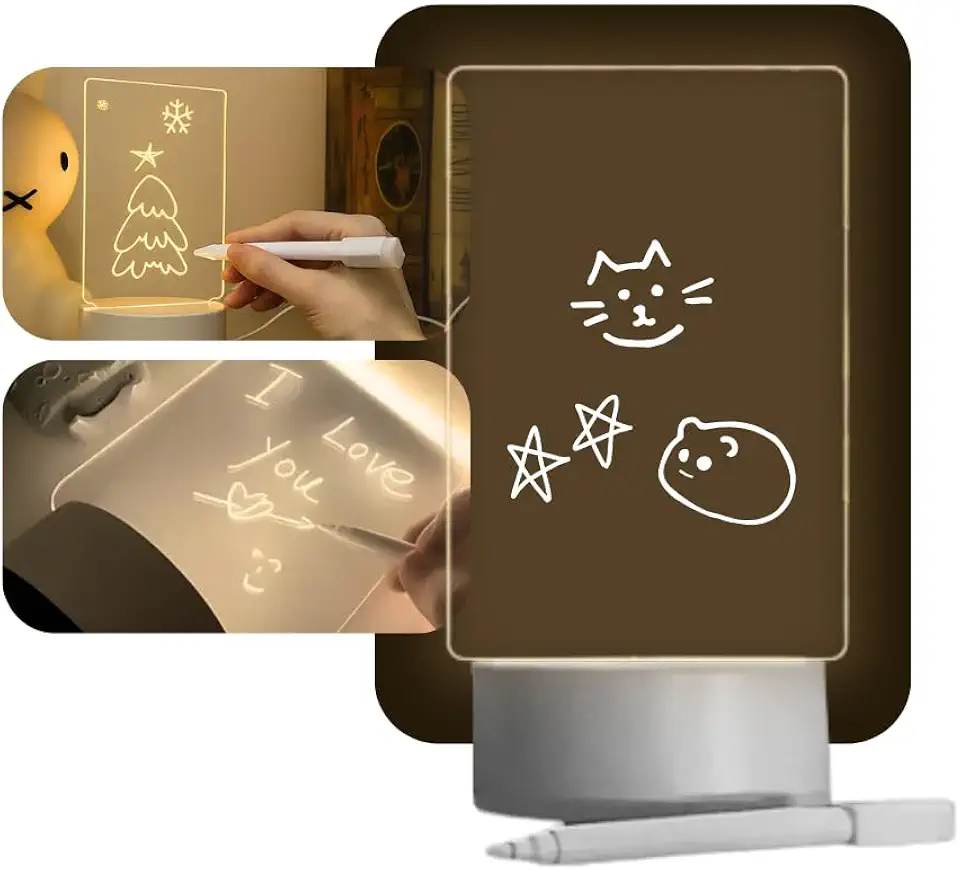 Luminária LED 3D com Tela para Escrever – Quadro de Mensagens Criativo para Mesa – Presente Personalizável com Caneta Apagável – Decoração Interativa para Casa e Escritório