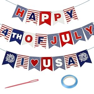 4th of July Banner, Party In The USA Fourth of July Decorations Patriotic Banner, Red Blue White Independence Day Bunting Banners Decor for Home Party Mantel Fireplace Supplies
