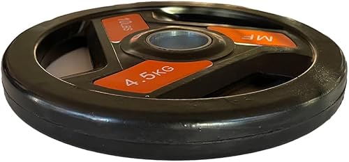 Miniatura 2 de Pares de placas olímpicas Tri-Grip desarrolla músculo y fuerza con placas de 10 libras recubiertas de goma, perfectas para entrenamientos de