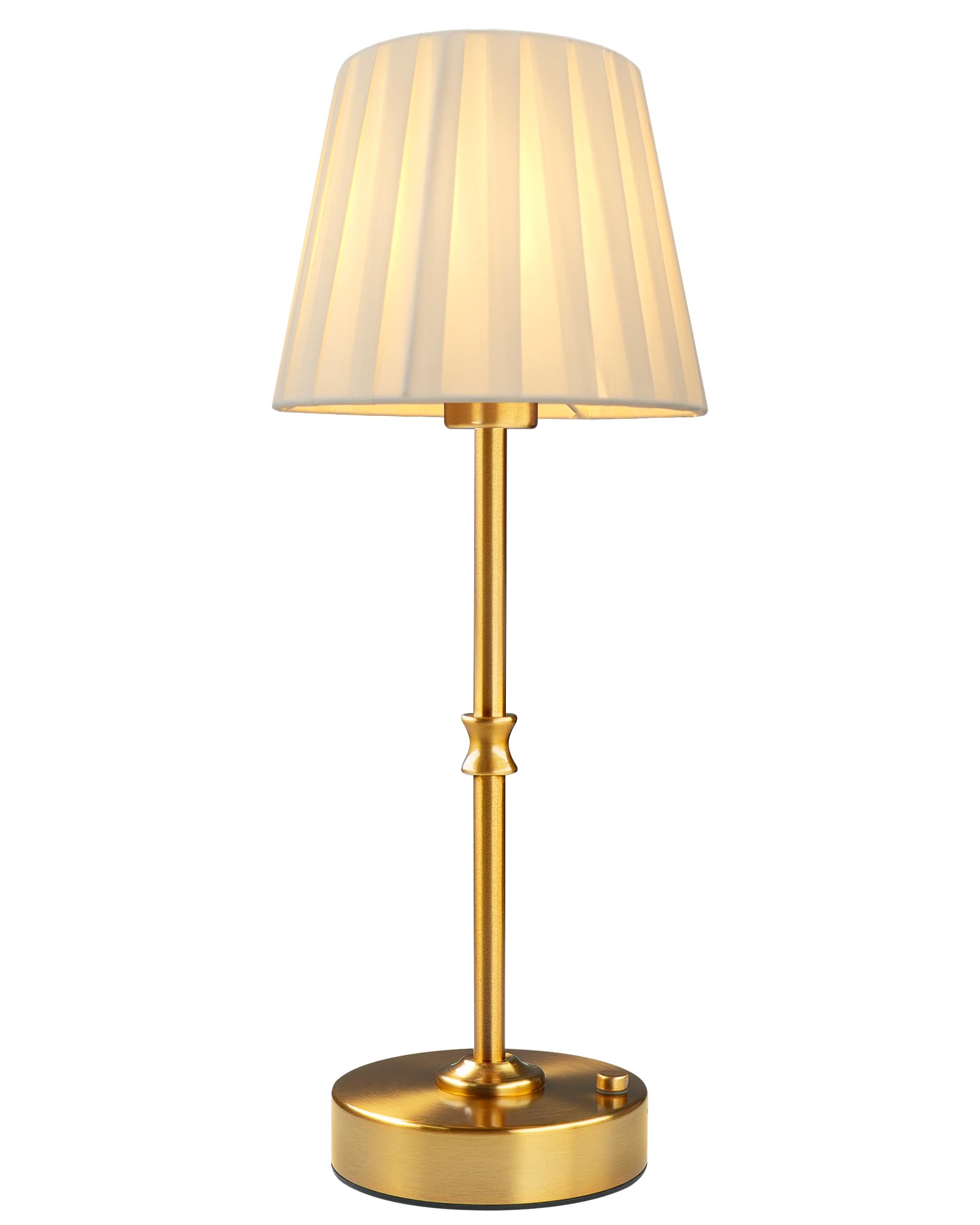 EppieBasic Rechargeable Table Lamp Cordless: Fast Charging & Long Lasting - 2700K Warm Light Vintage Gold Lamps for Living Room Bedroom - Pleated Shade
