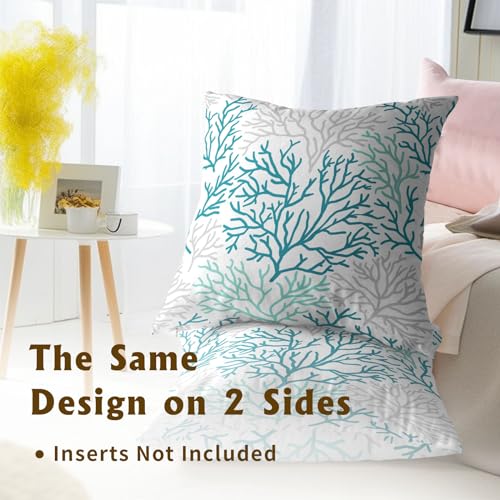Mweet Teal Blue Coral Pillow Covers 18X18 Inch Summer Ocean Sea Coastal Decorative Throw Pillow Cases Set of 2 for Couch Sofa Bench Living Room Bedroom Home Decor - Image 7
