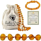 Raw Baltic Amber Necklace and Bracelet Gift Set (Unisex Honey Raw 12.5 Inches/5.5 Inches) - Certified Premium Quality Raw Baltic Sea Amber
