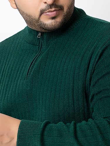 Image of Kvetoo Plus Size Men High Neck Zipper Full Sleeve Woolen Winter Sweater