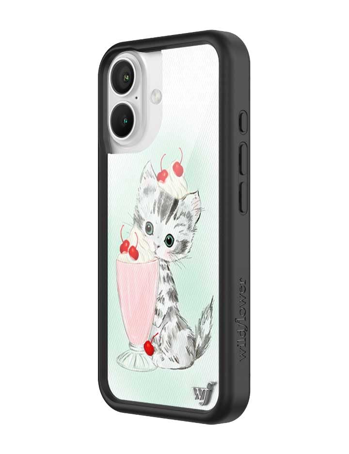 Image of Wildflower Cases - Compatible with iPhone 16 | Protective Black Bumper, 6.5ft Drop Test Certified, Women Owned Small Business | Cat Cherries Blue Red Aesthetic Trendy Cute | Kitty Shake
