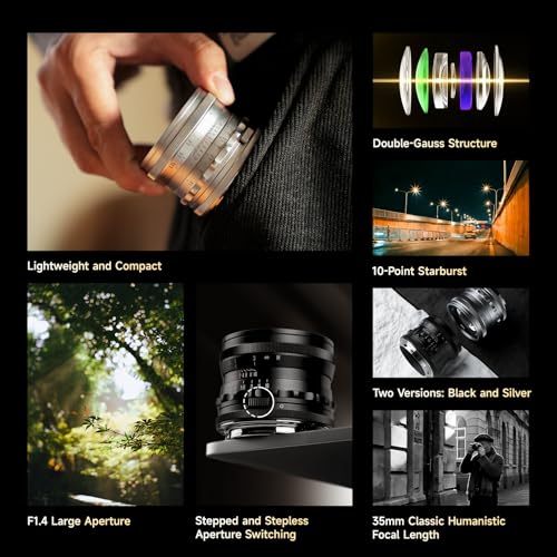 Image of Brightin Star MF 35mm F1.4 Full-Frame Lens for Canon RF Mount Mirrorless Cameras,f /1.4 Large Aperture Manual Focus Prime Lens Fit for EOS R5 R6 R RP R7 R10 R3 R6 Mark II(Silver)