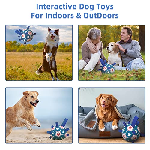 Qdan Dog Ropes Toys Soccer Ball With Straps, Interactive Dog Toys For Tug Of War, Puppy Birthday Gifts, Dog Tug Toy, Dog Water Toy, Durable Dog Balls For Medium & Large Dogs（8 Inch） #TOP7