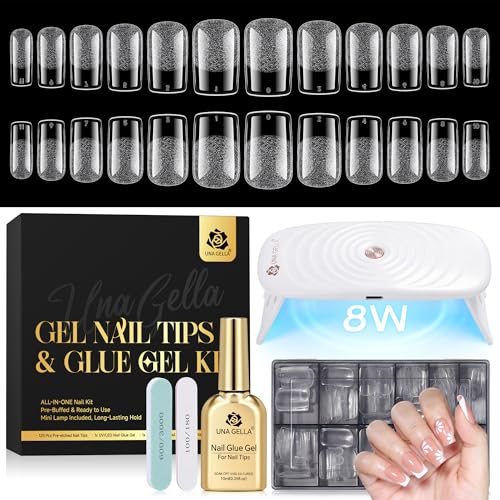 Image of UNA GELLA Short Square Gel Tips Nail Kit, Pre-Etched Nail Tips 120PCS