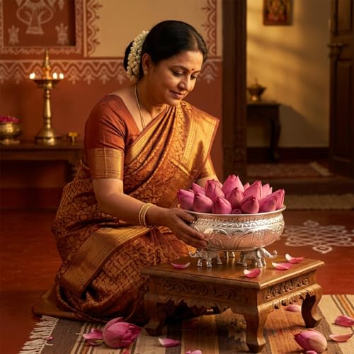 Image of Silver Decorative Metal Urli Bowl with Elephant Base | Metal Bowl for Home Entrance, Living Room, Puja Room, Housewarming, Festive Centerpiece & Diwali Decoration