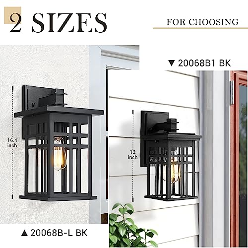 Image of zeyu Farmhouse Outdoor Wall Light Fixture, 16 Inch Exterior Wall Sconce Lighting for Patio House, Die-Cast Aluminum with Clear Glass, Black Finish, 20068B-L BK