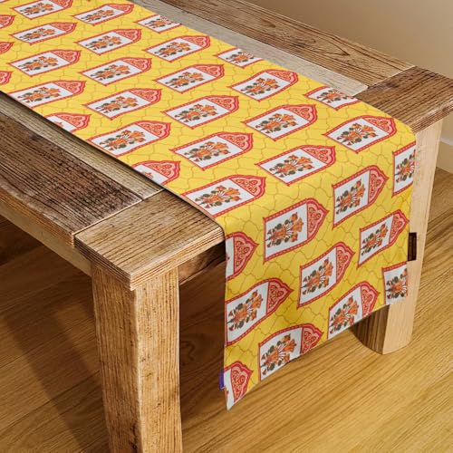 Image of HOMADORN Premium Digital Printed Table Runner - Double Layered Durable Fabric, Elegant Dining & Coffee Table Decoration, Fade-Resistant Prints, Easy Care (13X60 Inches ( 4 Seater), Festive Marigold)