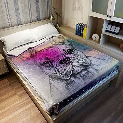 Violetpos Flanell Weich Fleecedecke Kuscheldecken SanftBettüberwurf Decke Französische Bulldogge Handgezeichnet Skizze 150x200 cm
