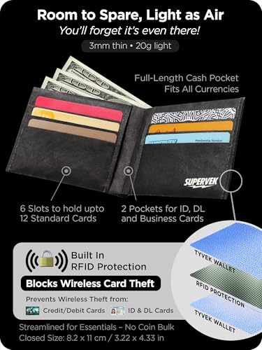 SUPERVEK Oriental Dragon Stitched Paper Wallet - Thin Tear Slim Wallet for men, Mens Credit Card Holder Wallet Gifts for Him - Anime Streetwear Hypebeast Bifold Wallets for Men - RFID — view 5