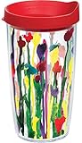 Tervis 1138397 Skinny Flowers Tumbler with Wrap and Red Lid 16oz, Clear