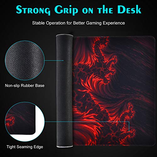 Gaming Mouse Pad, veecom Red Large Gaming Mouse Pads 31.5×15.75In, Big Mouse Pad XL with Non-Slip Base, Computer Extended Keyboard Mouse Pad Desk Pad, Flame Pattern