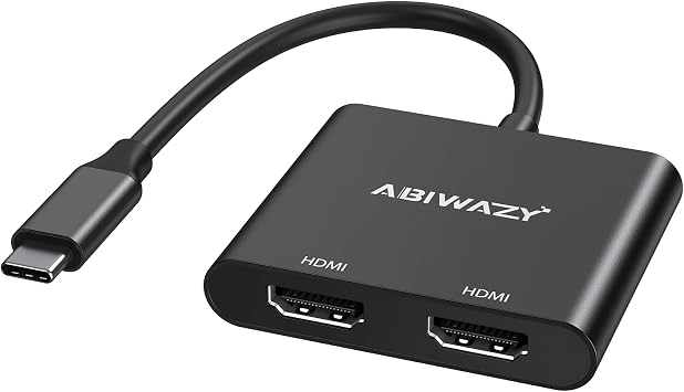 USB C إلى محول HDMI مزدوج 4 K @ 60 هرتز، HDMI الفاصل لشاشات مزدوجة تمديد العرض، USB C HUB متعدد مراقب محول إلى 2 HDMI منافذ محول ل Dell XPS 13/15، HP، لينوفو، سطح نوع C الكمبيوتر المحمولأسود