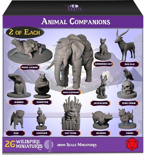 Wildspire - Wildspire 26 Animal Minis for D&D - 28mm Unpainted Dungeons & Dragons Miniatures | Fantasy RPG & Tabletop Figures