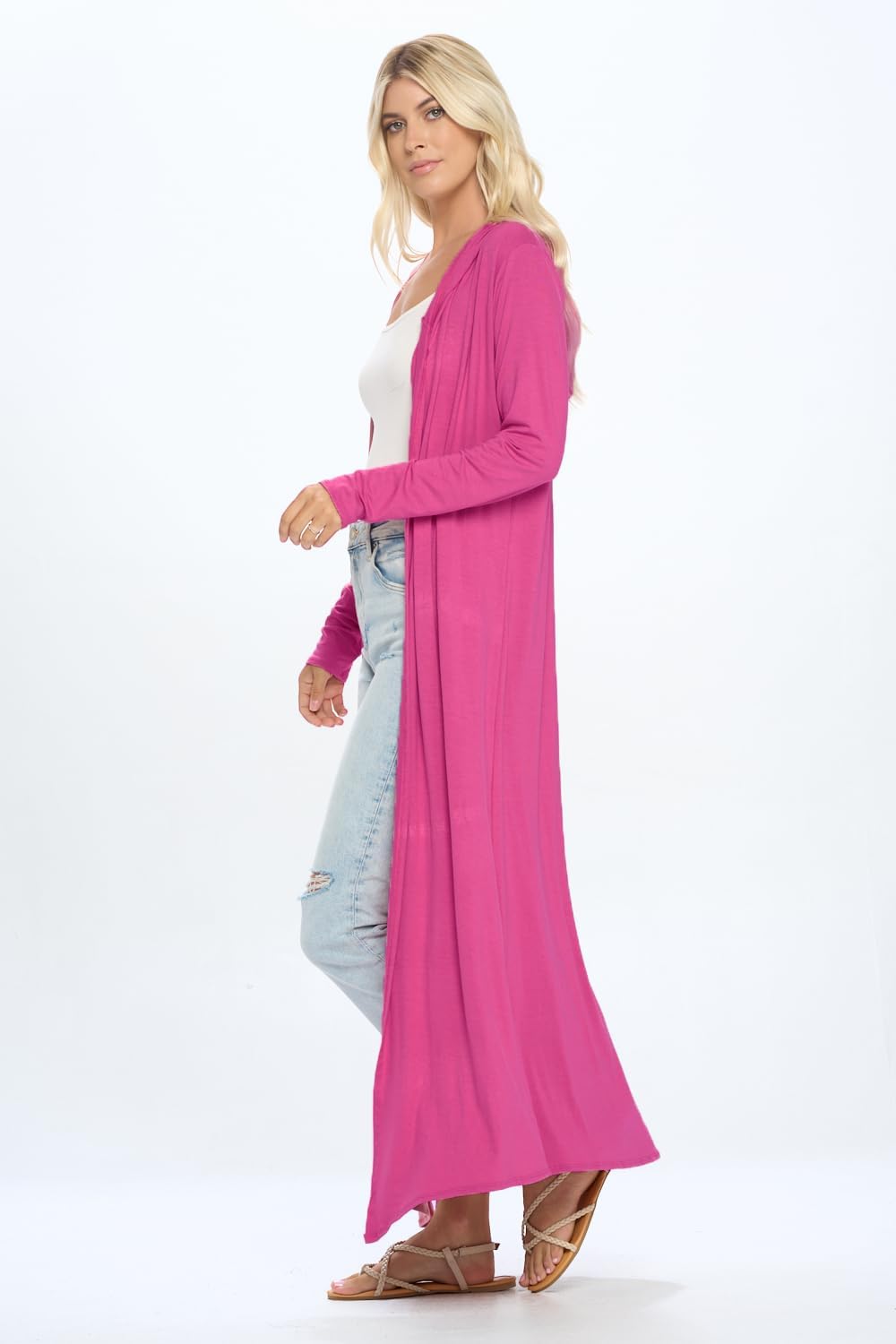 Isaac Liev Women's Maxi Cardigan Casual Extra Long Open Front Floor Length Lightweight Duster Cardigans Womens with Hoodie - Image 2