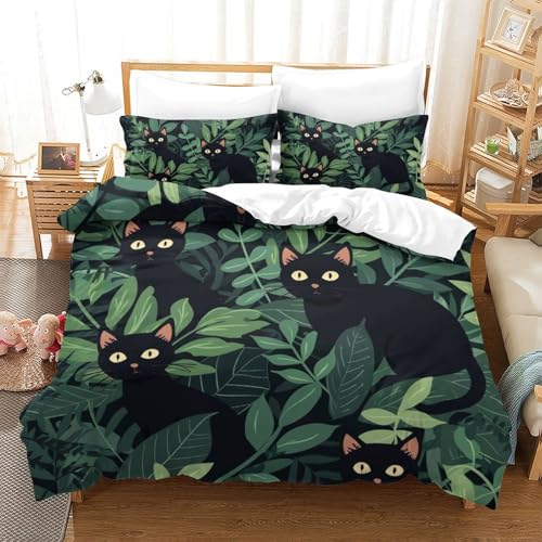 Housse de couette chat imprimé fermeture éclair parure microfibre King 3 pcs - 2