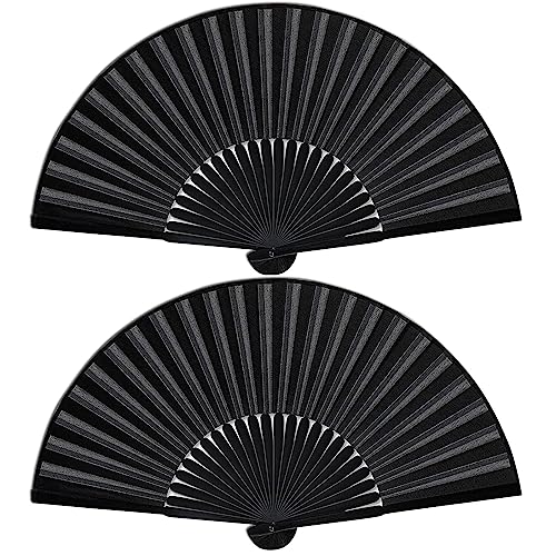 2 Pièces Ventilateur Pliant,Soie Pliant Ventilateur,Éventail à Main Pliable pour Femme,Noir,pour Éventail Oriental en Tissu pour Danse,fête, Cadeaux de...