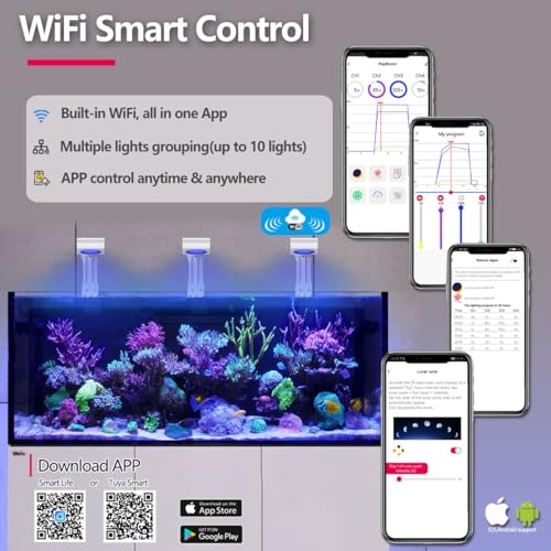 Image of Popbloom RL90 Aquarium LED Reef Light 100W, Smart-APP Control Full Spectrum Marine LED for Saltwater Coral Fish Tanks (White, RL90 Smart APP Control)