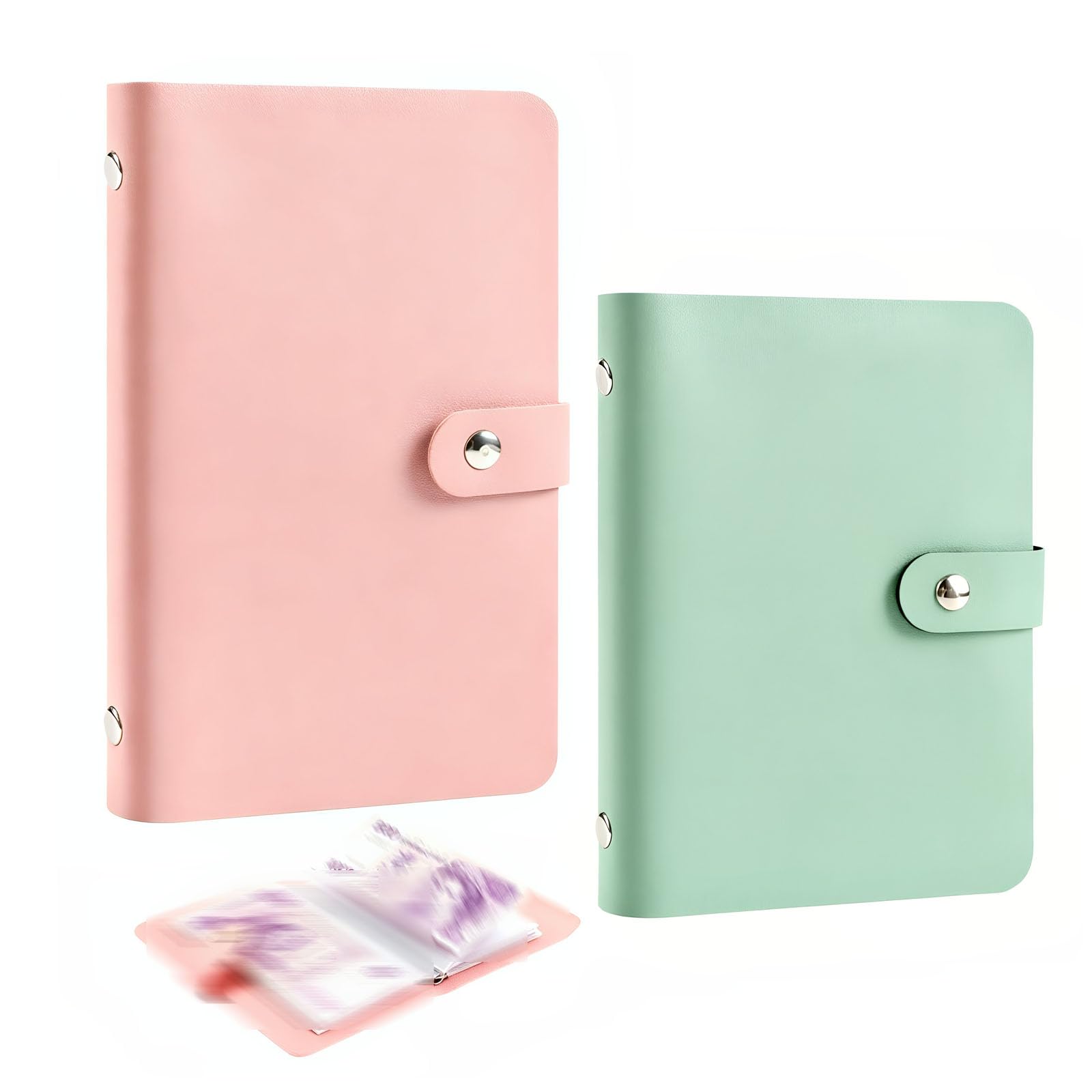 2 Pcs Cash Saving Binder, 100 Envelopes Saving Challenge Tool,Money Wallets for Saving Set for Financial Discipline, Budget Binder with Dual Colour Design Green and Pink for Budget Management