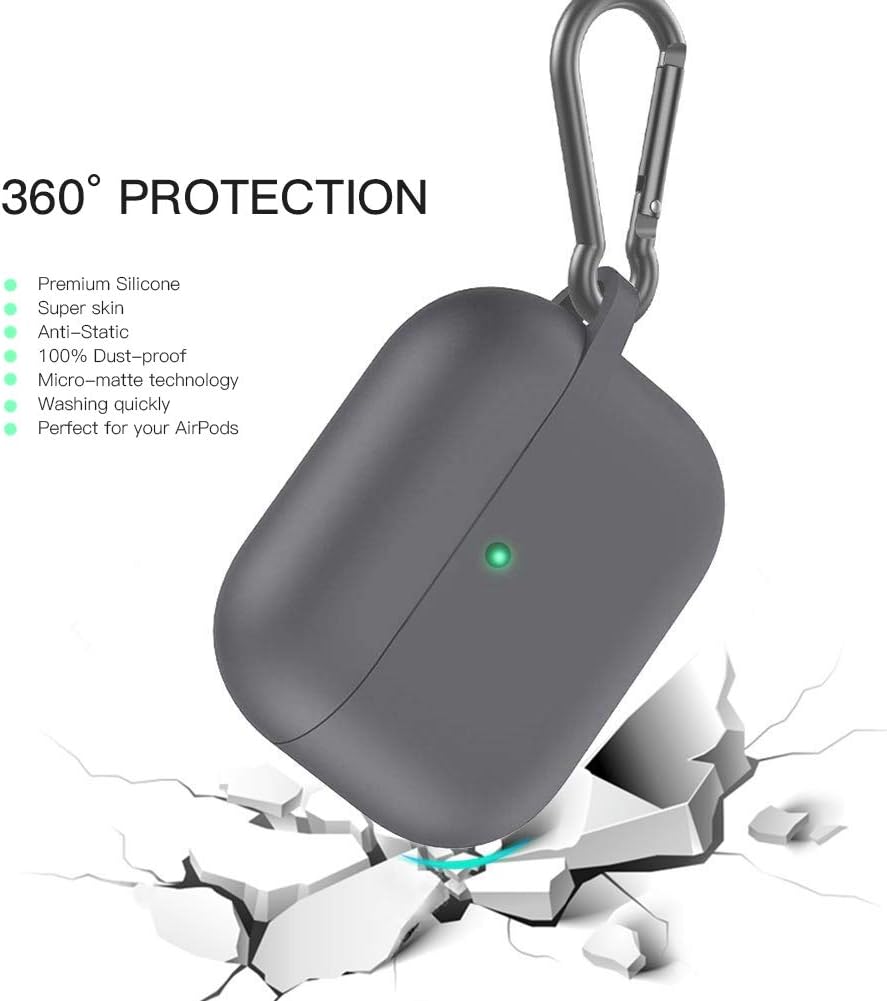 Henstar AirPods Pro Case Silicon Protective Cover [Front LED Visible] Compatible with Apple AirPods Pro (Gray)