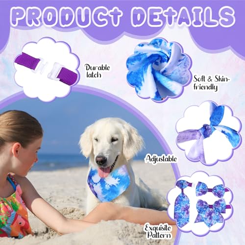 Reginary 120 Pcs Tie Dye Dog Bandanas Bulk Dog Bows Set Bow Ties Cat Scarf Colorful Washable Triangle Pet Kerchief Cute Bib for Summer Small Medium Large Pets Grooming Accessories Costume - Thumbnail 3