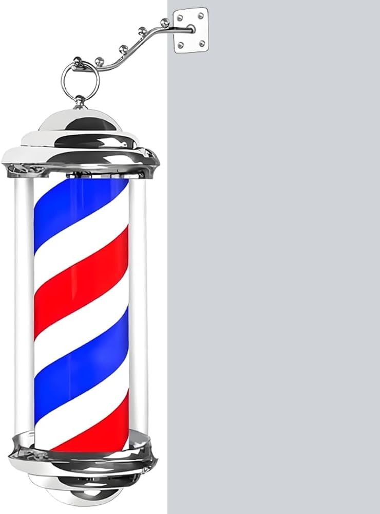 15'' Barber Pole LED Light,Barber Shop Pole Light, Rotating LED Stripes Hair Salon Open Sign Outdoor, Hair Salon Barber Shop Open Sign,Red White Blue Stripes Rotating (Silver, 15 inch)
