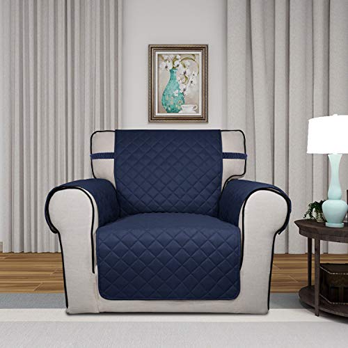 PureFit Reversible Quilted Sofa Cover, Water Resistant Slipcover Furniture Protector, Washable Couch Cover with Non Slip and Elastic Straps for Kids, Dogs, Pets (Chair, Navy/Ivory) by PureFit - Image 2