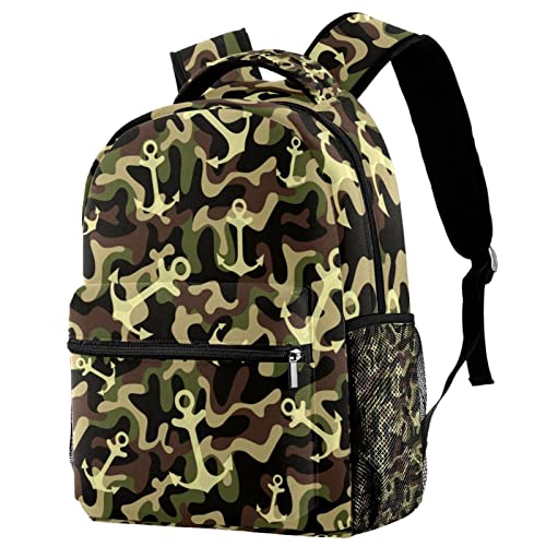 Mochilas ligeras de camuflaje verde militar con patrón de ancla para viajes