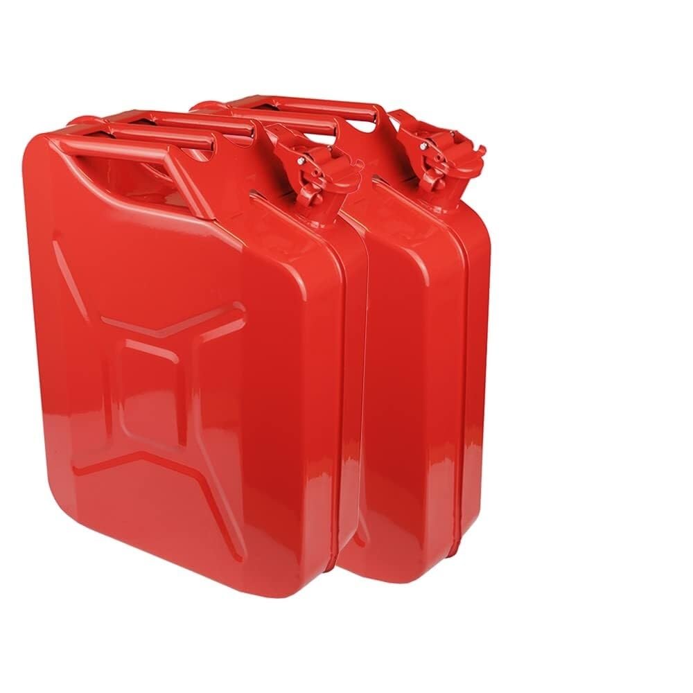 2 x Bidon Métallique 20L Rouge Jerry Can avec Bec Verseur - Acier Durable, Anti-Fuite pour Essence