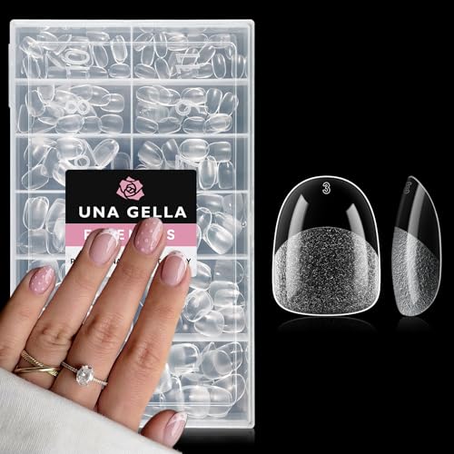 UNA GELLA Extra Short Oval Nail Tips, Pre-Etched Round Clear