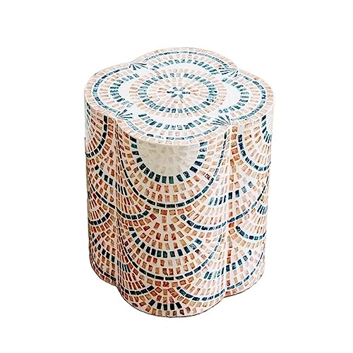 Mobile Side Table Flower Shaped Side Table , Decorative Stools End Table Coffee Table for Living Room Bedroom, Modern Bed Sofa Side Table End Table, Plant Stand, with Handmade Shell Patch Sofa End Tab
