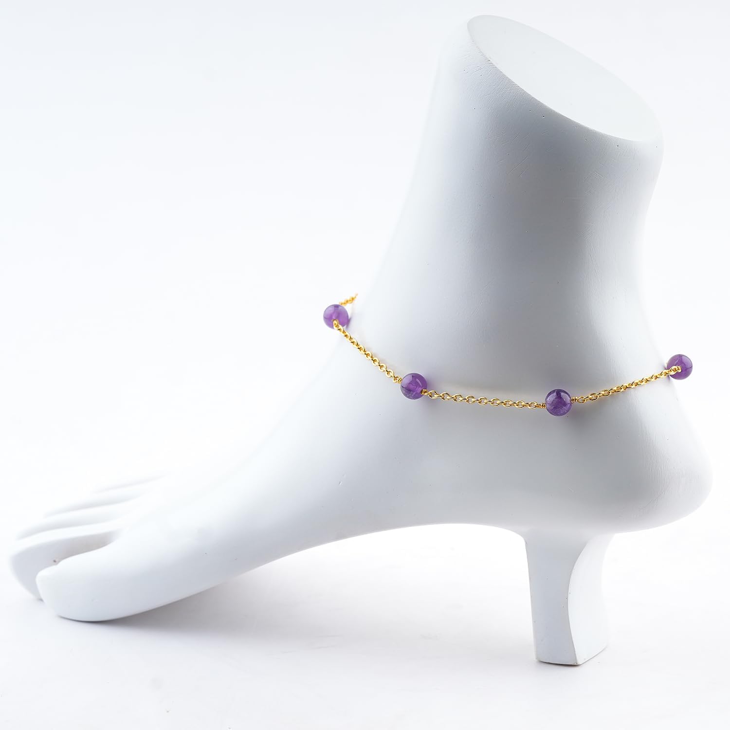 Beaded Anklet Bracelet, Handmade Craft, Beads, Chakra Healing, Gemstone Women Jewelry, Hypoallergenic Gold Plated Brass 9 inch + 1.5 inch (1pcs) - Image 5