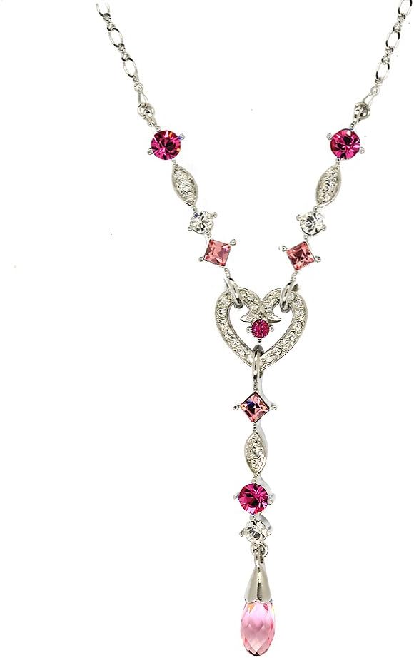 Cristalina Rosy Pink Crystal Heart Y-Shaped Necklace with Briolette Drop 45cm + 5cm Ext