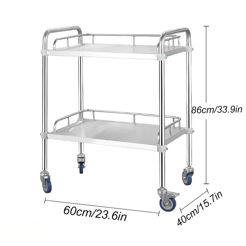 Mesa de Trabajo de Acero Inoxidable, Carro de Servicio de Laboratorio de 2 Capas, Carro de Clínica Médica con Ruedas Silenciosas Omnidireccionales Bloqueables for Laboratorio, Hospital ( Size : Small